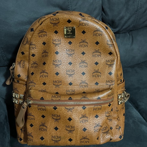 MCM Large Cognac Side Studded Backpack - Picture 1 of 10